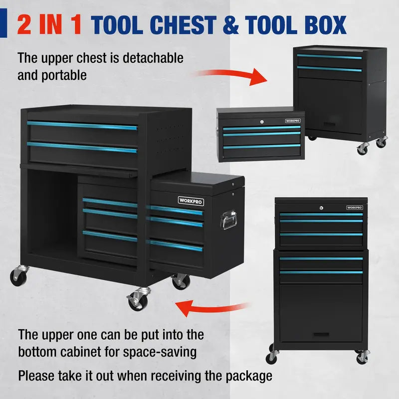 WORKPRO Sliding-Metal 5-Drawer Rolling Tool Cabinet â€?Mobile Storage Solution with Smooth Casters