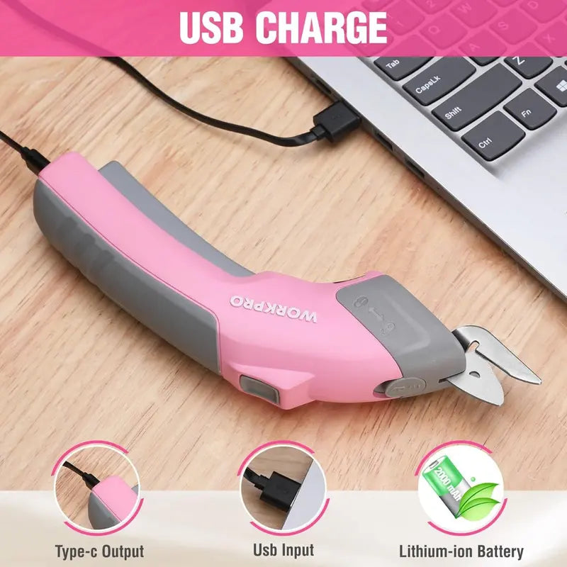 WORKPRO 4V Rechargeable Electric Scissors â€?Compact Cordless Cutter with Storage Case and 2 Blades