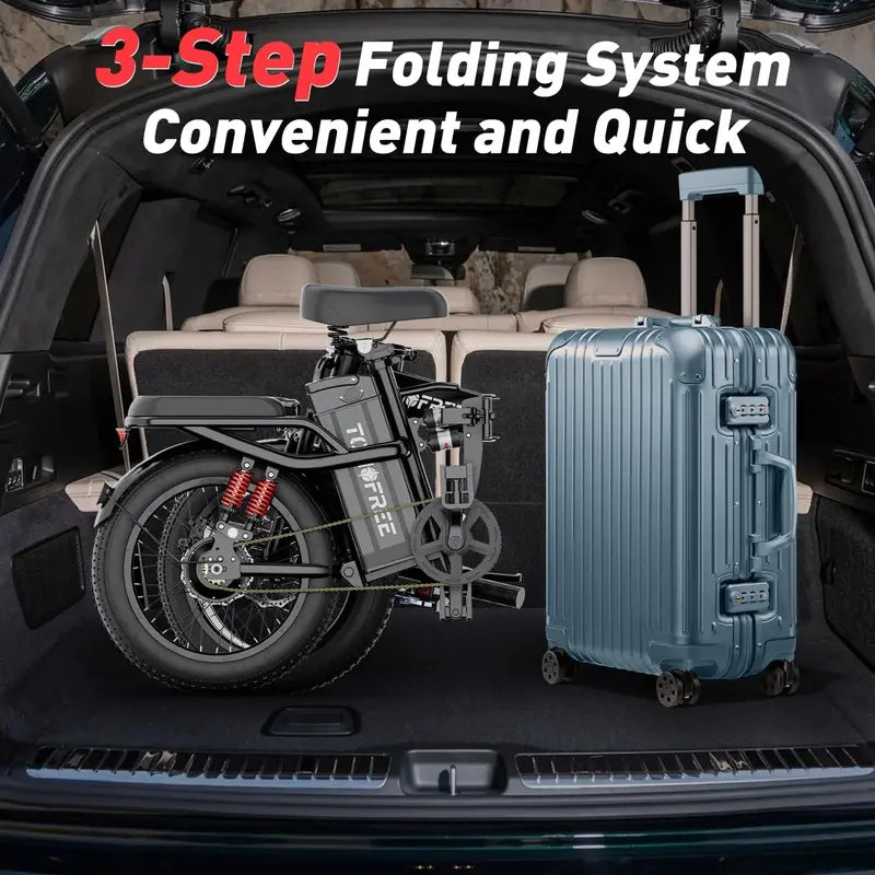 Tomofree T1 1200W Folding E-Bike â€?31 MPH Top Speed, 48V 20Ah Battery, 16×3â€?All-Terrain Tires, LED Display & 330 lb Load Capacity