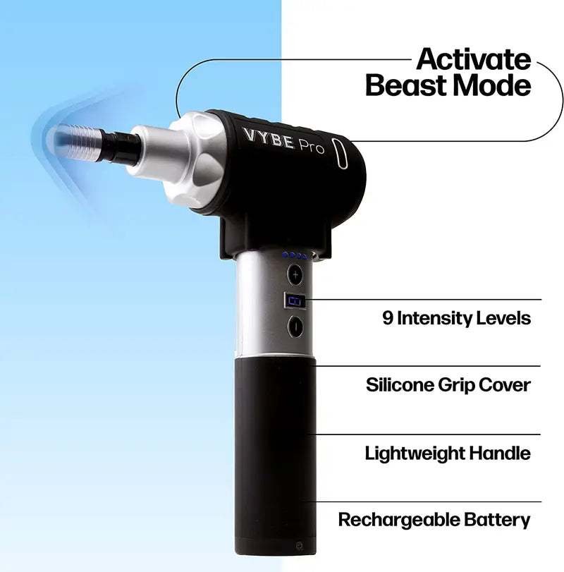 Vybe Pro Muscle Massage Gun for Athletes â€?9 Speeds, 8 Attachments, Quiet & Portable