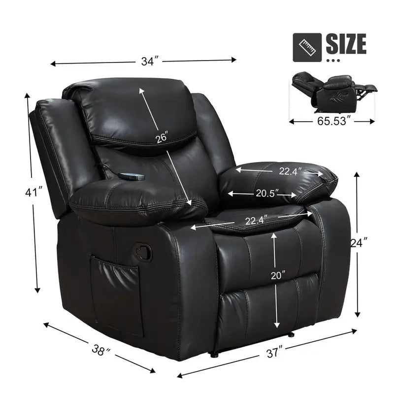 Wide-Seat Leather Recliner with Heating and Massage Functions â€?Durable Upholstered Lounge Chair