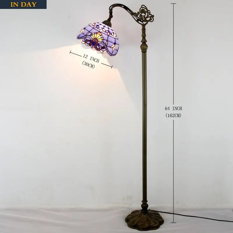WERFACTORY Tiffany Style Floor Lamp, Blue Purple Stained Glass, Adjustable Gooseneck, 12x18x64 Inches, Corner Reading Light for Bedroom & Living Room