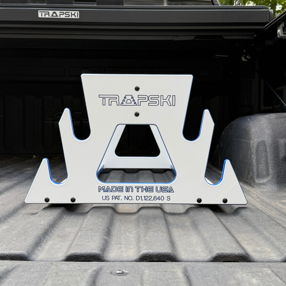 PRE-ORDER Special Edition White/Blue: TRAPSKI All Mountain/Race/XC Ski and Standard Stance Snowboard Rack