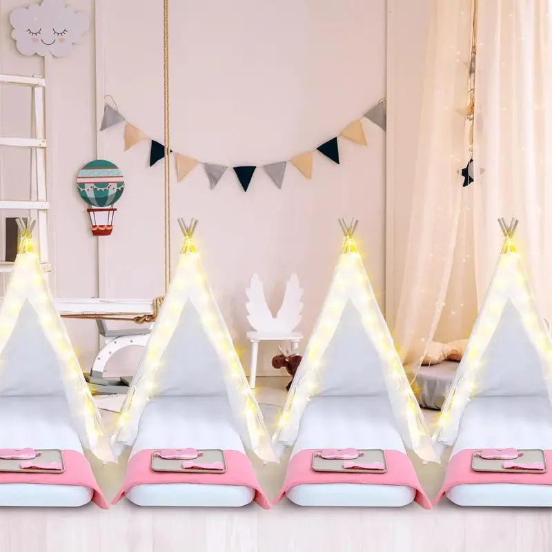 Windyun 8-Piece Kids Teepee Tent Set â€?White Fabric Play Tents for Sleepovers & Indoor Fun