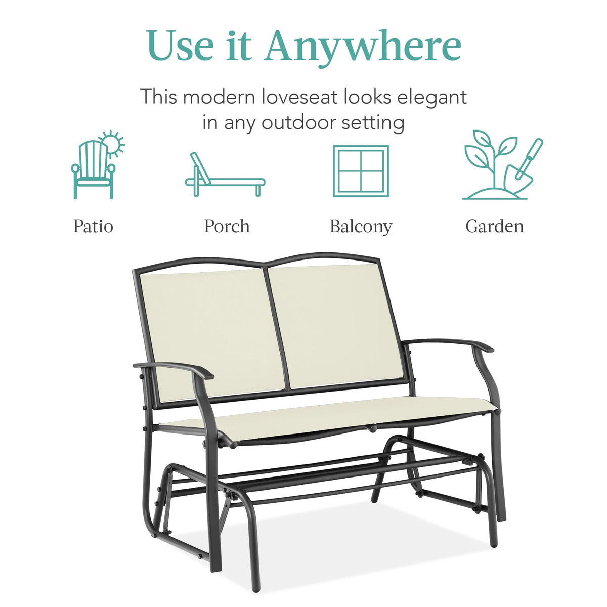 Best Choice Products 2 - Person Outdoor Swing Glider, Steel Patio Loveseat, Bench Rocker W/ Armrests - Gray