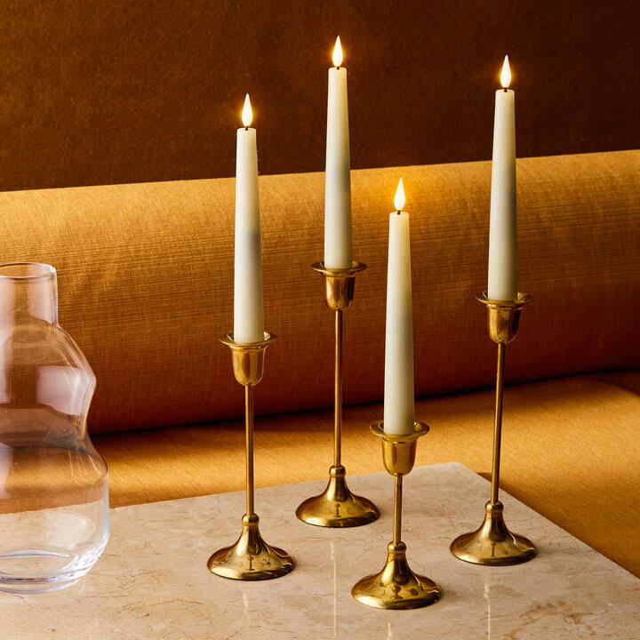 Infinity Wick Flameless Candles, Real Wax, Ivory Distressed Texture 7" Taper Candles, Set of 4