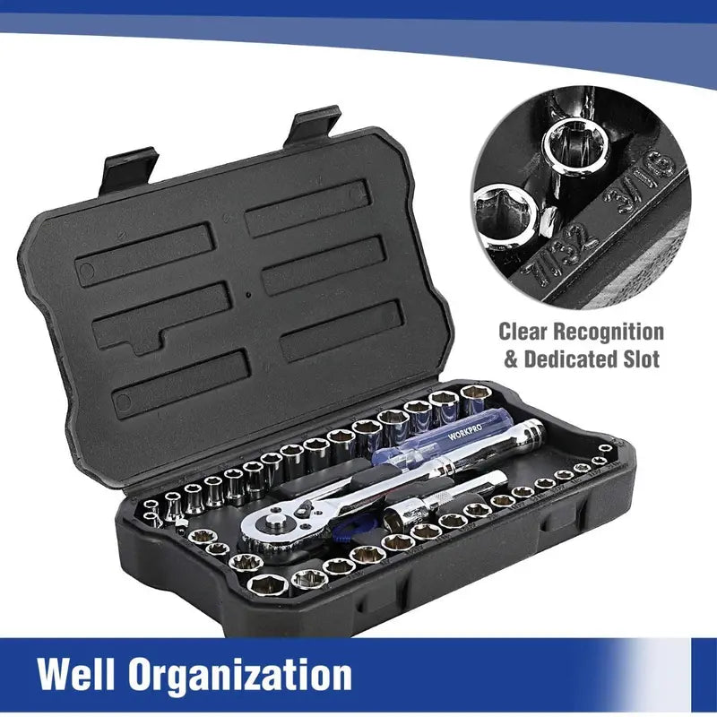 WORKPRO 39-Piece Drive Socket Wrench Kit â€?1/4-Inch and 3/8-Inch Ratchet Set with Metric and SAE Sockets
