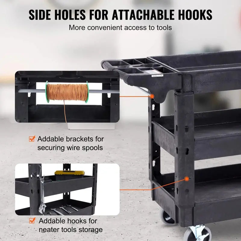 VEVOR Heavy-Duty 3-Tier Rolling Utility Cart â€?550 lb Capacity, Plastic Frame