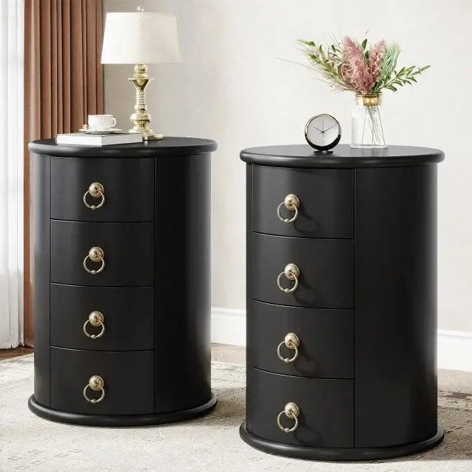 Vintage-Inspired Solid Wood End Table â€?No-Assembly Round Side Table with Hidden Drawer