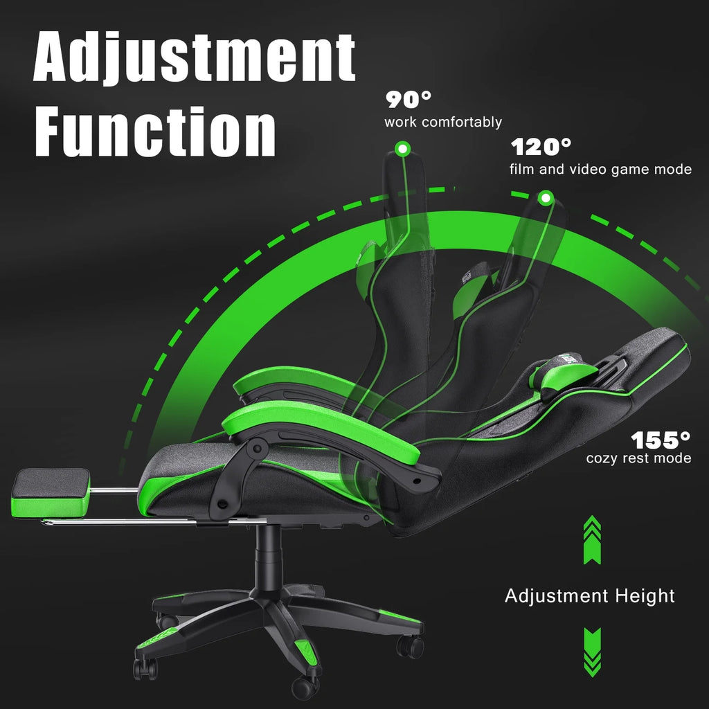 Bigzzia Gaming Chair Office Chair, Ergonomic Game Chair with Height Adjustable Headrest and Lumbar Support for Adults Teens, Black & White