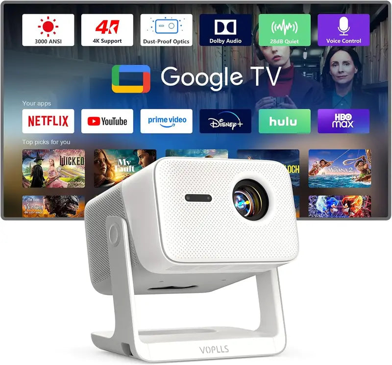VOPLLS Smart Outdoor Projector with Wi-Fi, Bluetooth, Dolby Audio, and Auto Focus