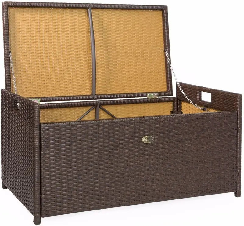 Weather-Resistant Rattan-Style Outdoor Storage Bench â€?60-Gallon Capacity with Cushioned Seat