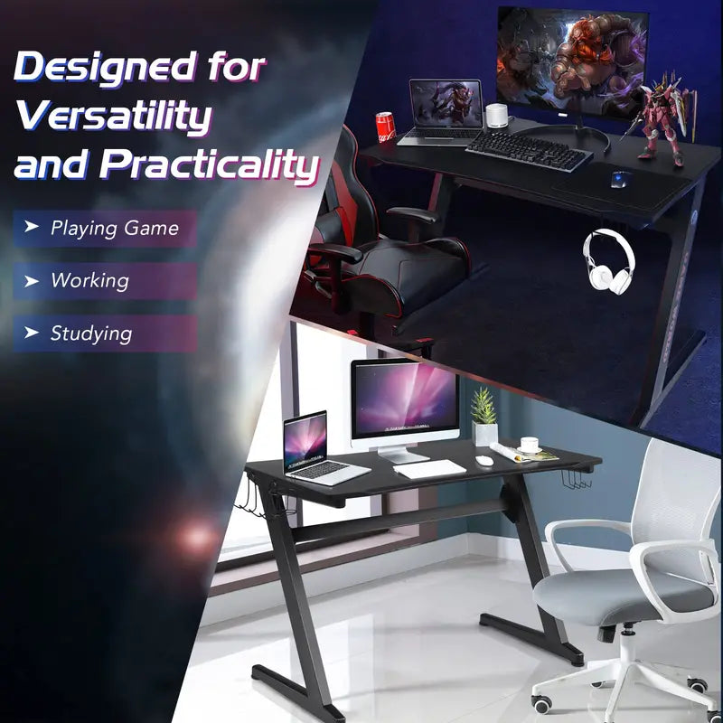 Z-Shaped Gaming Desk â€?45.5-Inch Racing-Style Desk with Carbon Fiber Surface and Integrated Mouse Pad