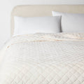 Full/Queen Luxe Diamond Stitch Velvet Quilt Ivory - Threshold