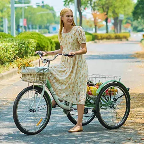 Viribus 7-Speed Adult Tricycle â€?24â€?Three-Wheeled Cruiser with Front Basket, Rear Rack, and Comfort Frame