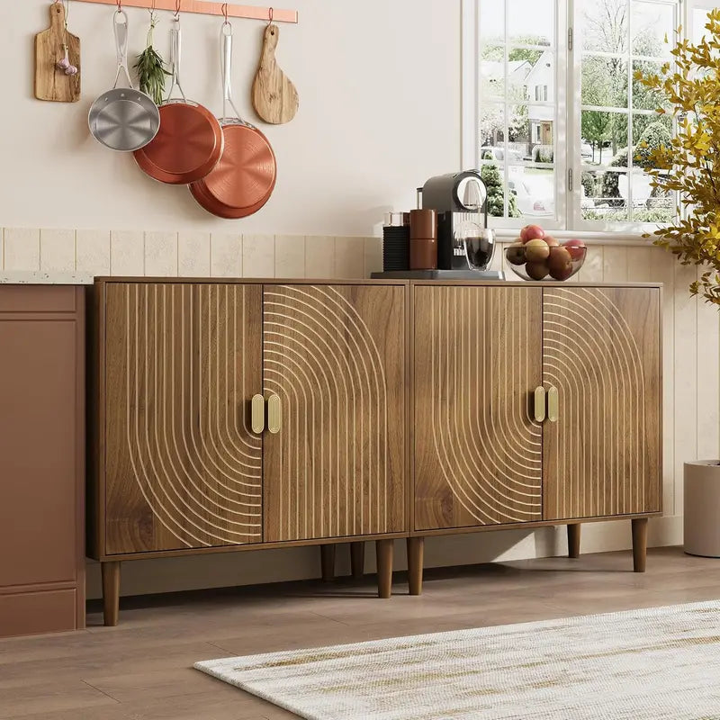 Walnut-Finish Sideboard â€?Freestanding Dining Cabinet with Built-In Cable Management