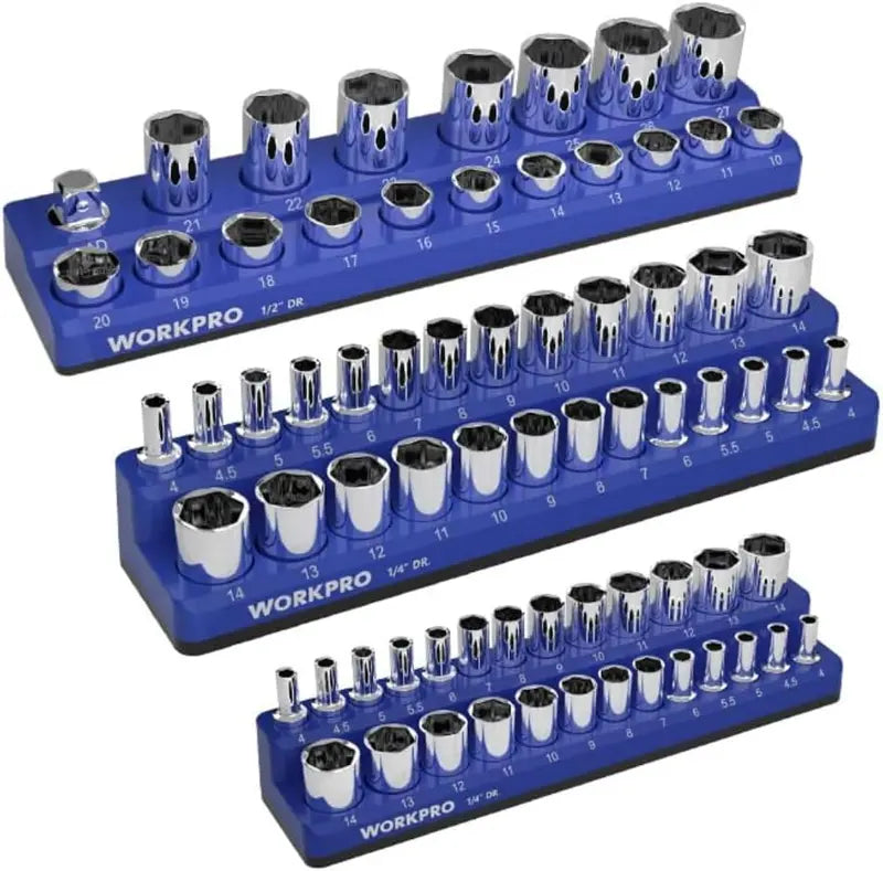WORKPRO Magnetic Socket Organizer for 1/4â€? 3/8â€? and 1/2â€?Drive â€?Metric & SAE Sizes (Sockets Not Included)