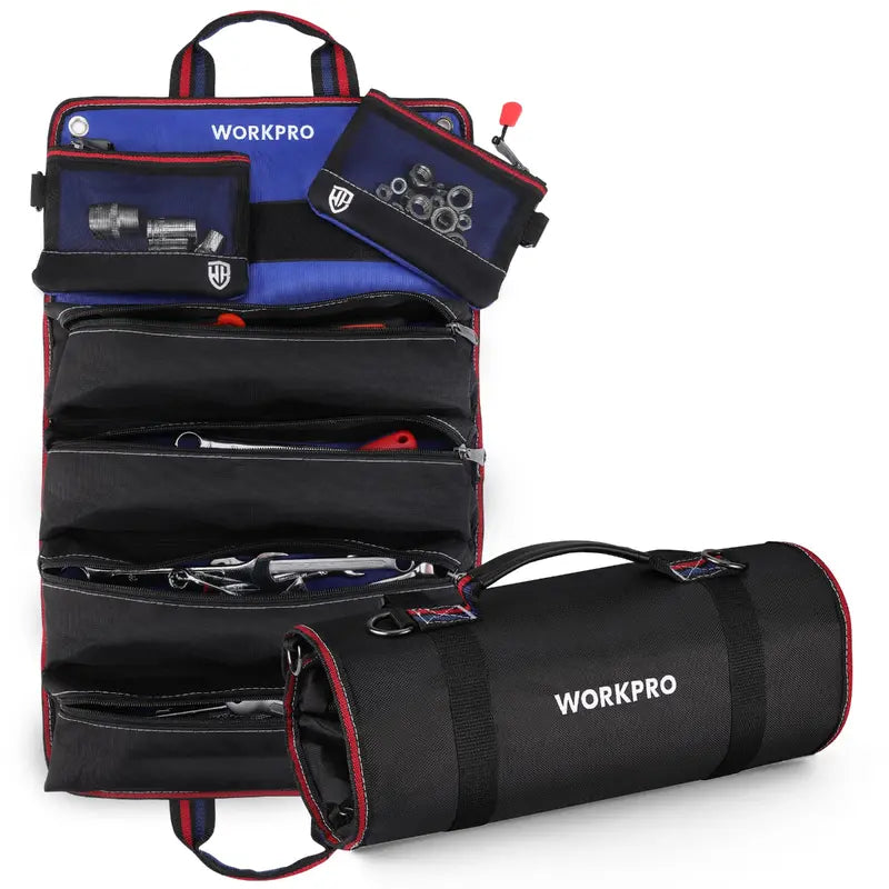 WORKPRO Heavy-Duty Rolling Tool Organizer â€?6-Pocket Roll-Up Bag with Detachable Pouches