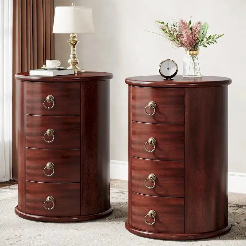 Vintage-Inspired Solid Wood End Table â€?No-Assembly Round Side Table with Hidden Drawer
