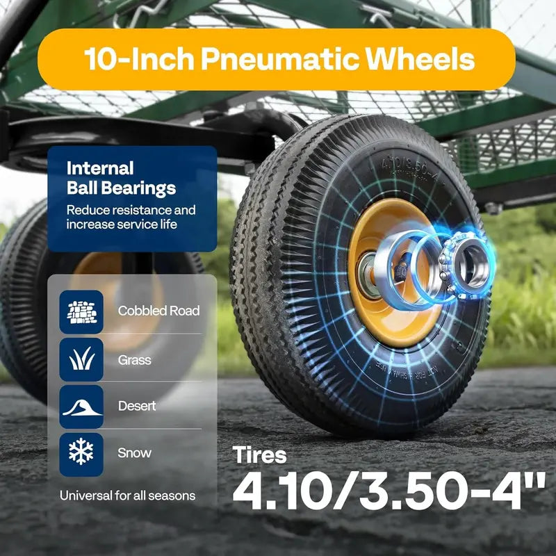 VIVOHOME 880 Lbs Capacity Mesh Steel Garden Cart with Noise Reduction Tires and Removable Sides