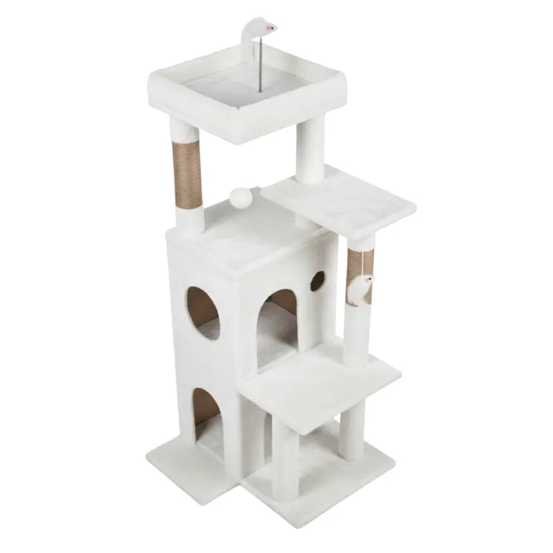 Step-Style Cat Tree with Caves, Vertical Scratching Poles, and Sturdy Base