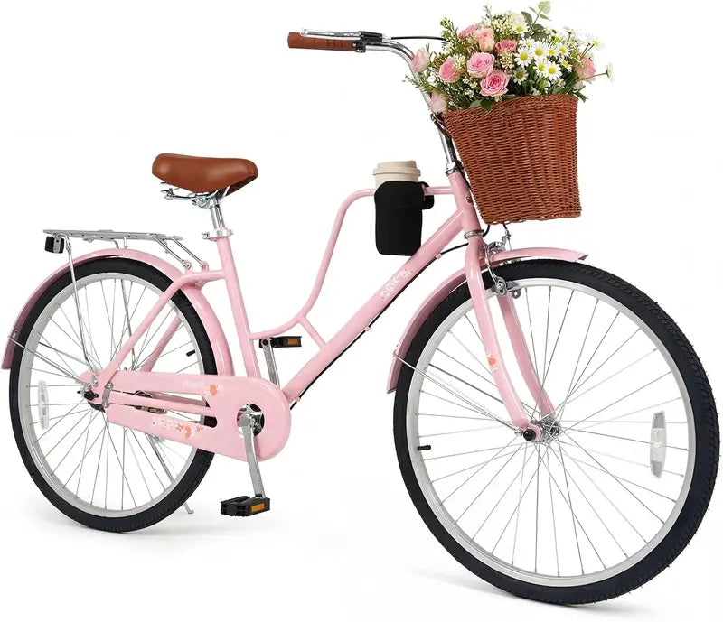 Women's 24/26-Inch Beach Cruiser â€?Cup Holder, Reflectors, Stylish Basket Design