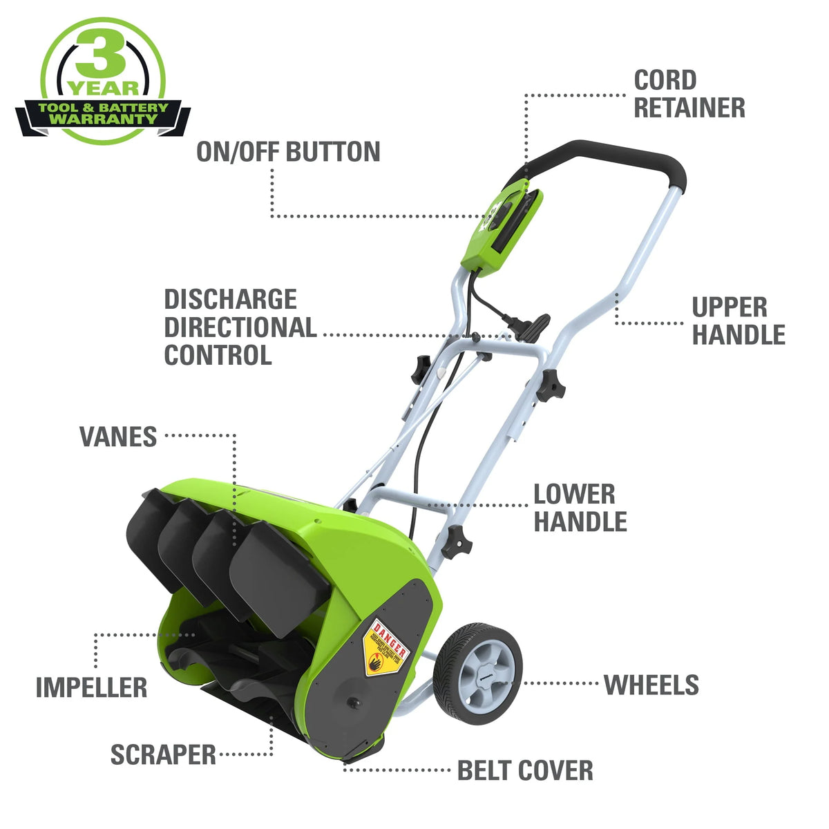 Greenworks 10 Amp 16 - Inch Corded Electric Snow Blower, 26022