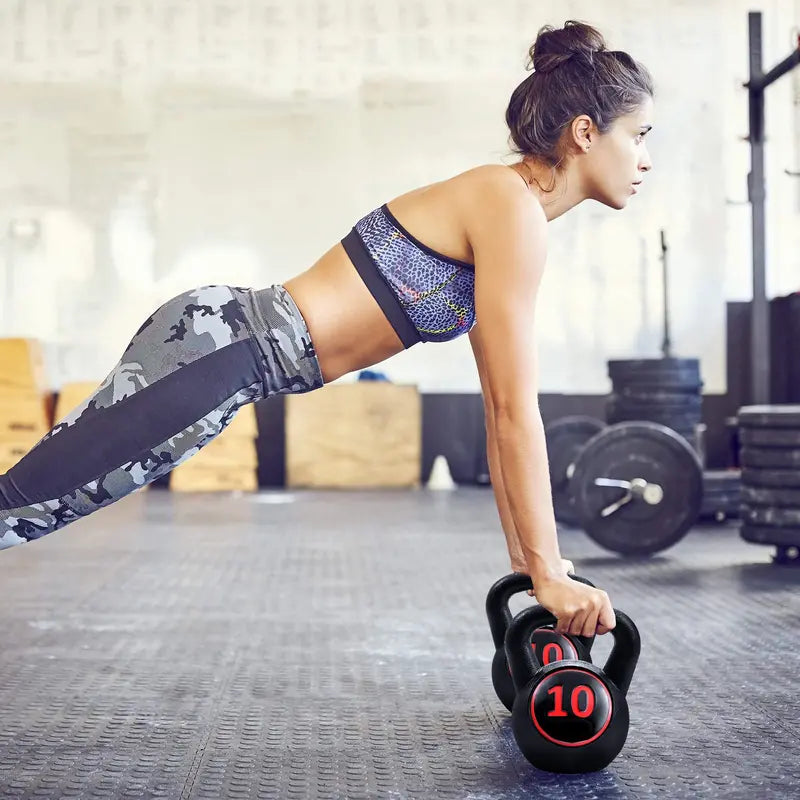 Three-Piece Kettlebell Set â€?HDPE-Coated Weights (5, 10, 15 lbs) for Home Fitness