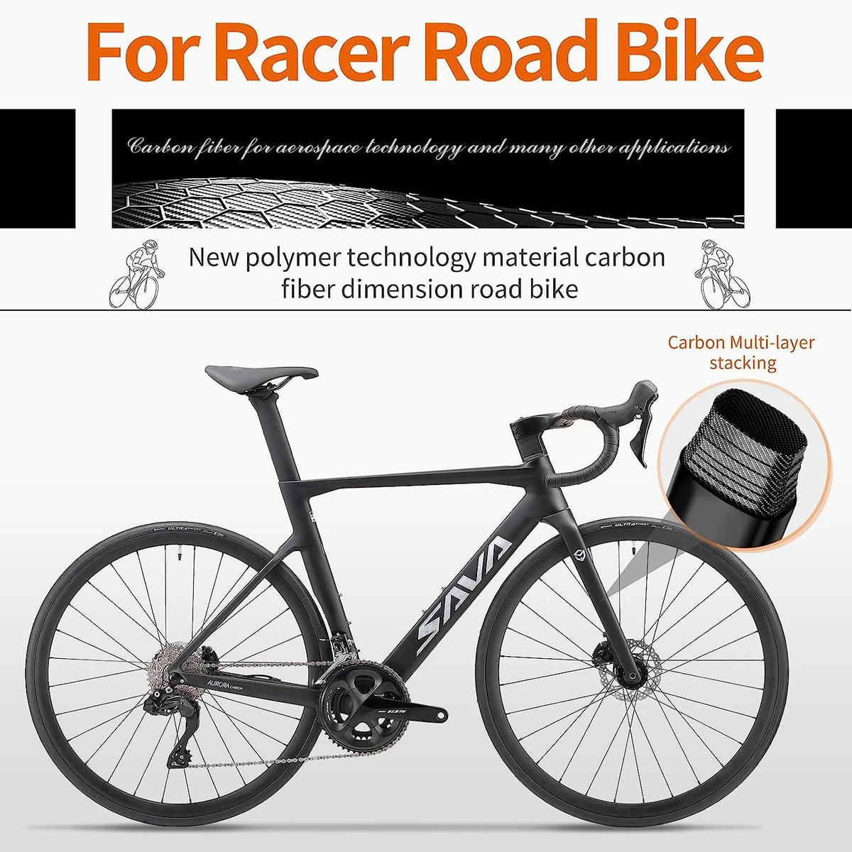 SAVADECK Carbon Road Bike, 22 Speed Dis Brake Bikes for Women and Men, T800 Carbon Fiber Frame Lightweight Road Bicycle, 700C Wheels Racing Bike with Shimano R7020 Shift Groupset