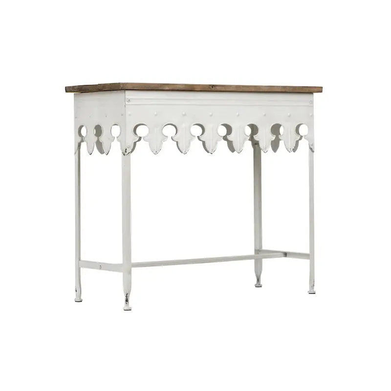 Zinc-Finished Scalloped Edge Sofa Table â€?Wood-and-Metal Accent Piece