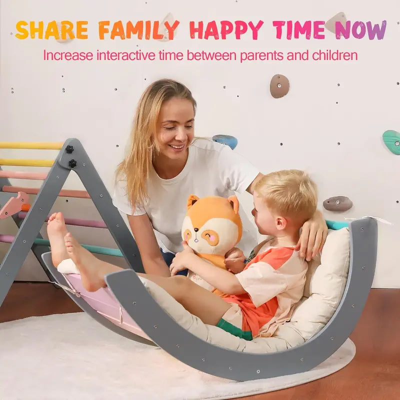 Yopnoyik 5-in-1 Montessori Foldable Wooden Climbing Set for Toddlers with Ramp and Arch Climber, Indoor Playground