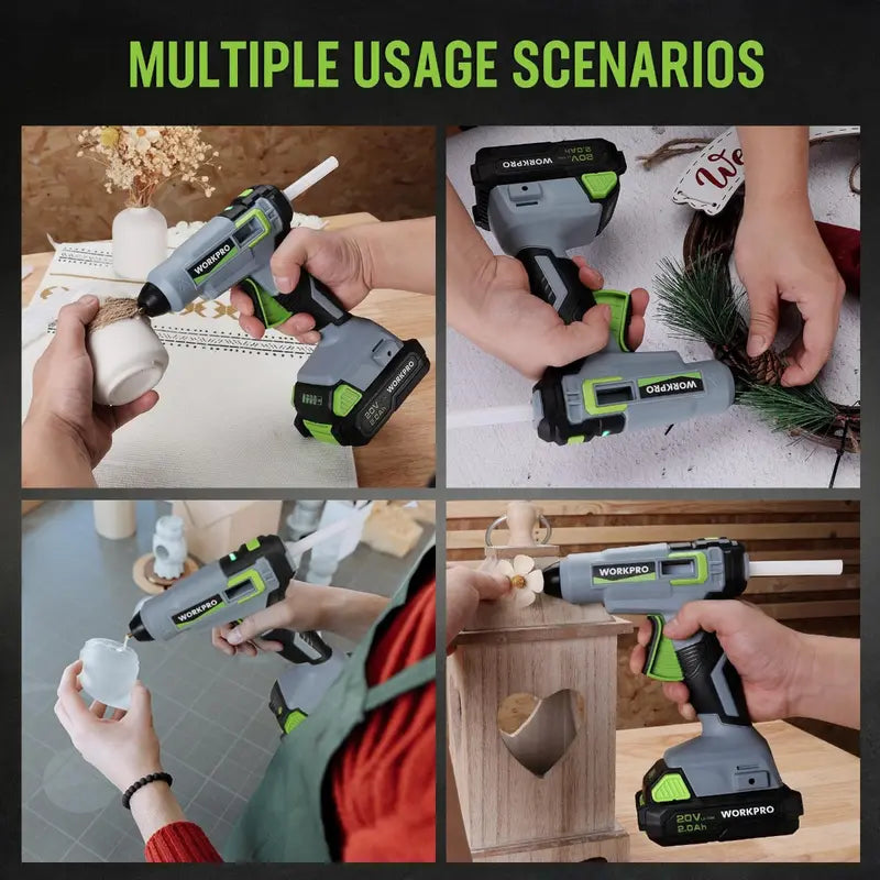 WORKPRO 20V Cordless Hot Glue Gun Kit â€?Includes 12 Glue Sticks & 2.0Ah Lithium-Ion Battery