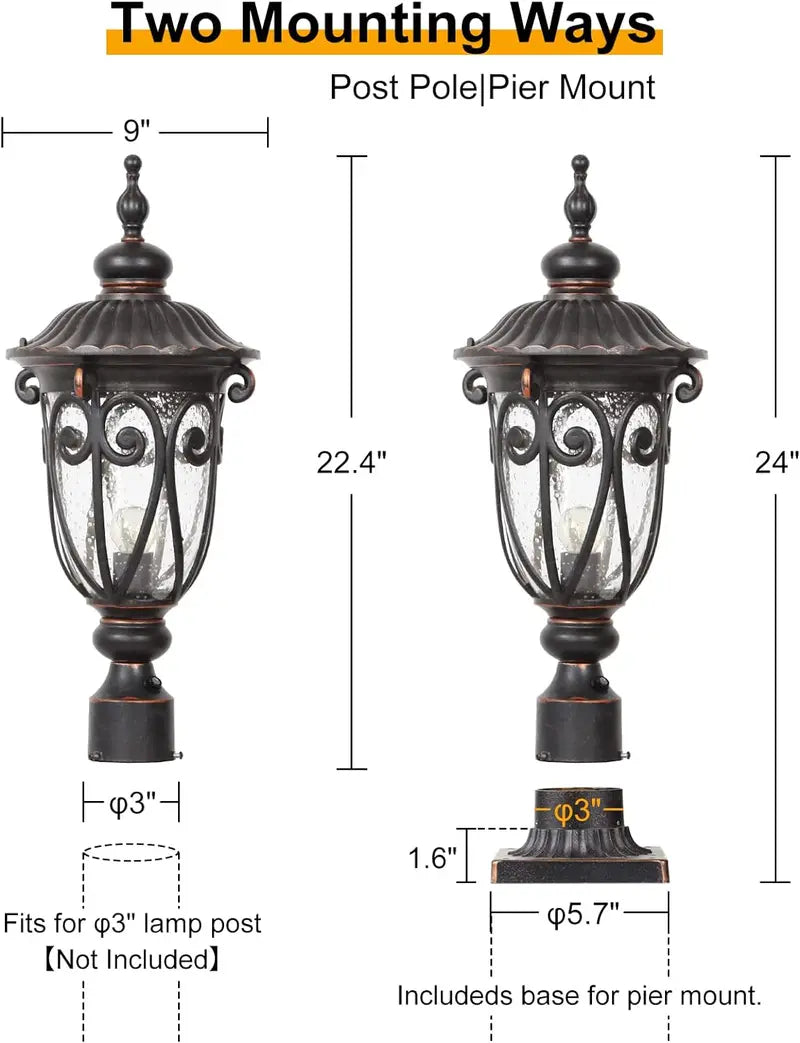 Vintage-Style 23â€?Outdoor Wall Sconces (2-Pack) â€?Aluminum Bronze-Finish Lanterns with Clear Seeded Glass Shades for Porches & Garages