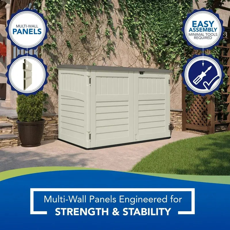 Suncast BMS4700 UV-Resistant Resin Storage Shed â€?Off-White/Gray Double-Door Structure (70.5″W x 44.25″D x 52″H)