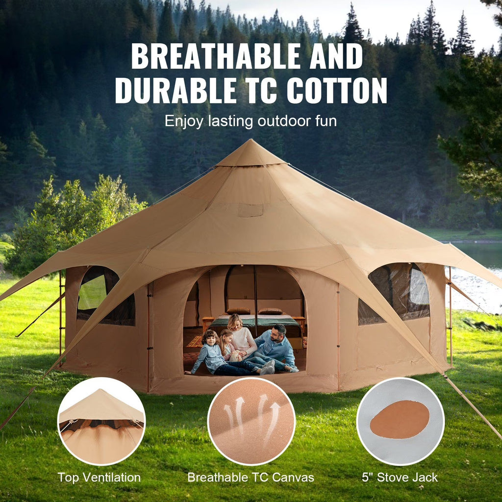 Heavy - Duty 16.4ft Canvas Bell Tent - 4 Season Camping Tent with Stove Jack, Spacious for 8, Outdoor Party & Hunting