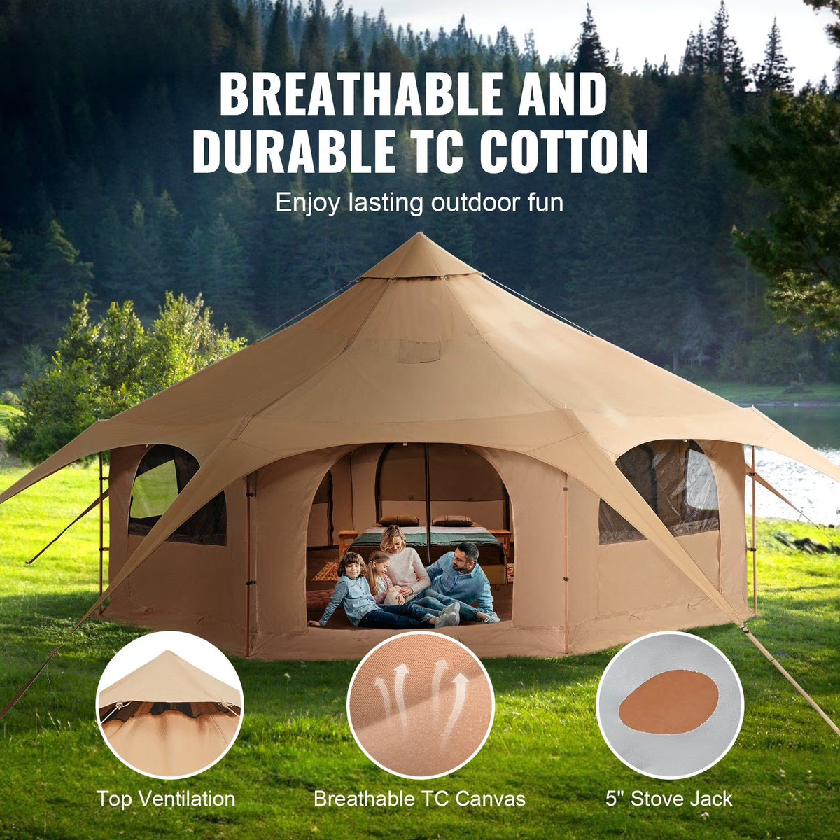 Heavy - Duty 16.4ft Canvas Bell Tent - 4 Season Camping Tent with Stove Jack, Spacious for 8, Outdoor Party & Hunting