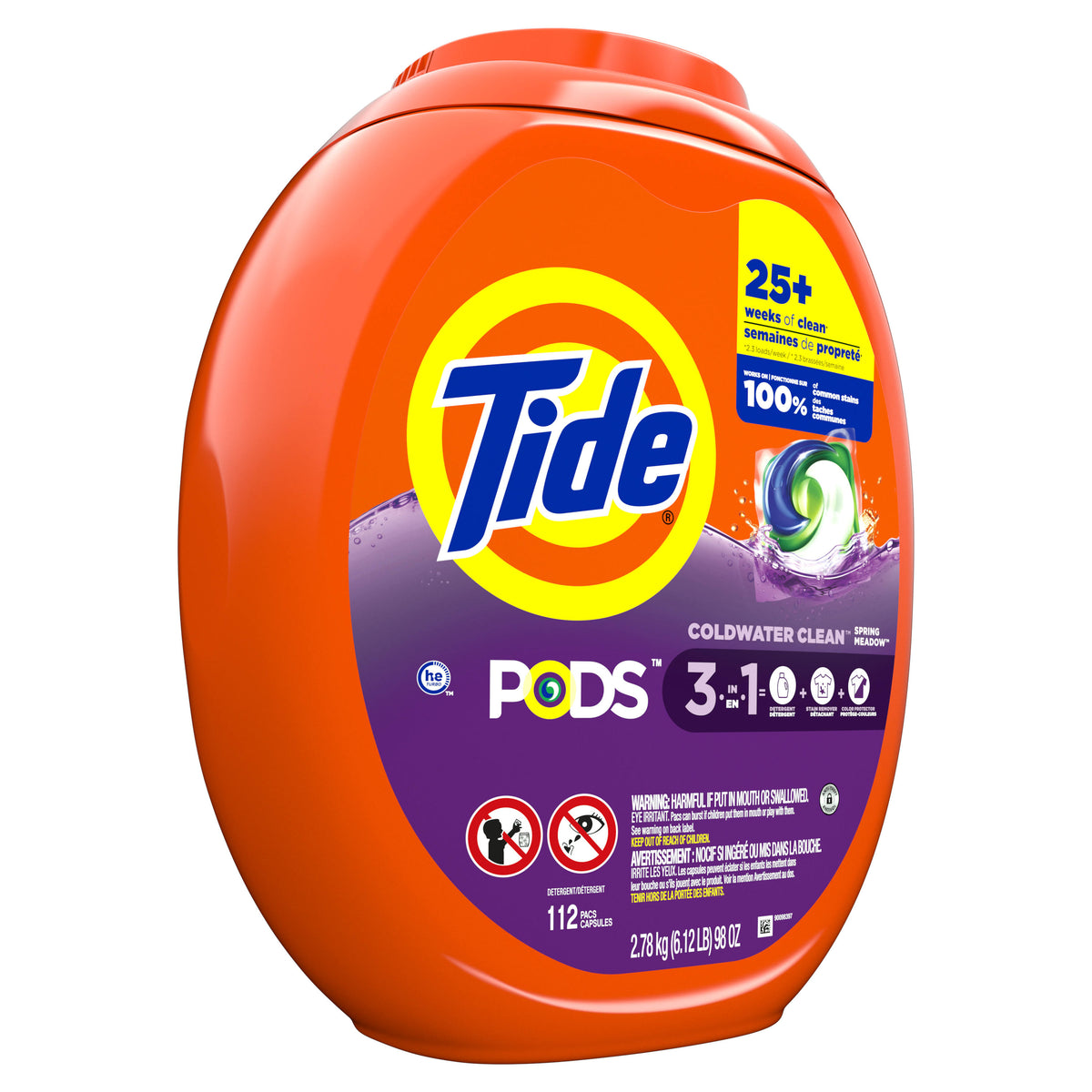 Tide Pods Detergent, Coldwater Clean, Spring Meadow - 112 pacs, 2.78 kg
