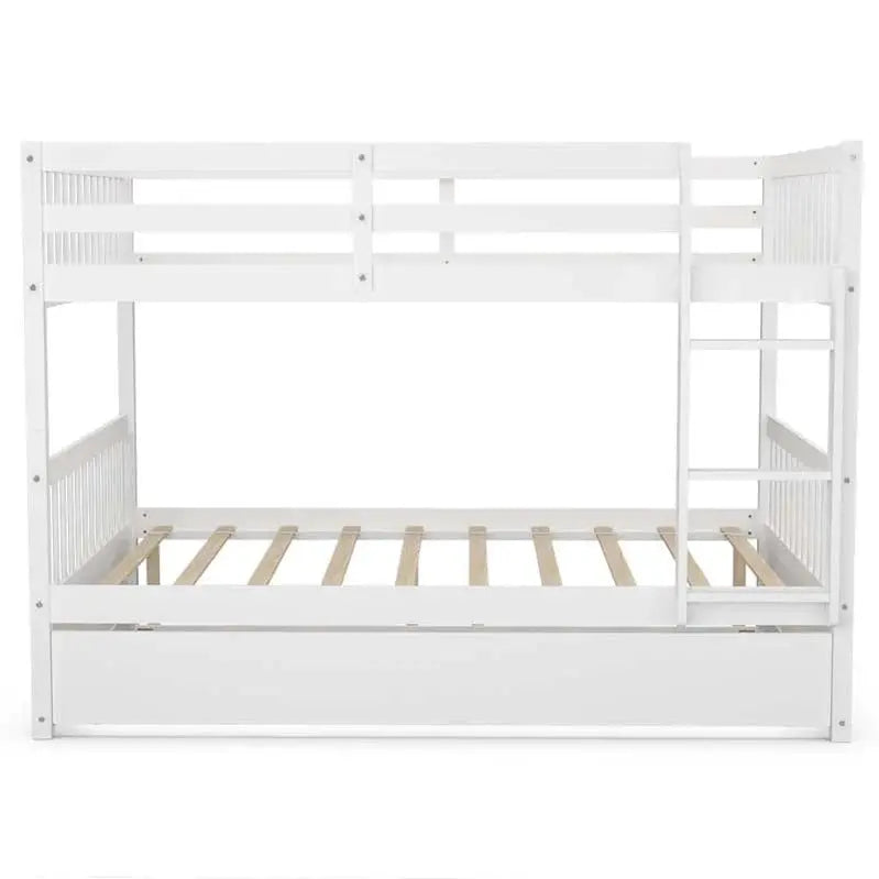 Solid Wood Full-Over-Full Bunk Bed with Trundle Drawer â€?Includes Safety Ladder, Guardrails & Convertible Design
