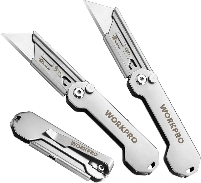 WORKPRO 3-Piece Folding Utility Knife Set â€?Compact Box Cutters with Quick-Change Blades
