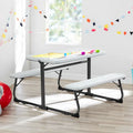Your Zone Kids Folding Activity Table Set â€?White Table with Benches, Easy-Store Design for Ages 3â€?