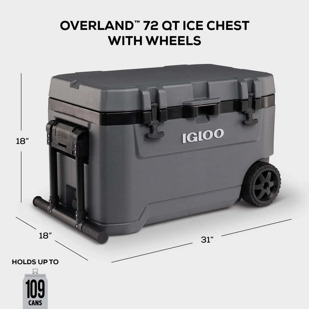 Igloo 72 QT Overland Ice Chest Cooler with Wheels, Gray