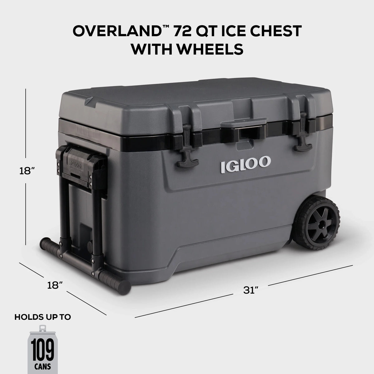 Igloo 72 QT Overland Ice Chest Cooler with Wheels, Gray