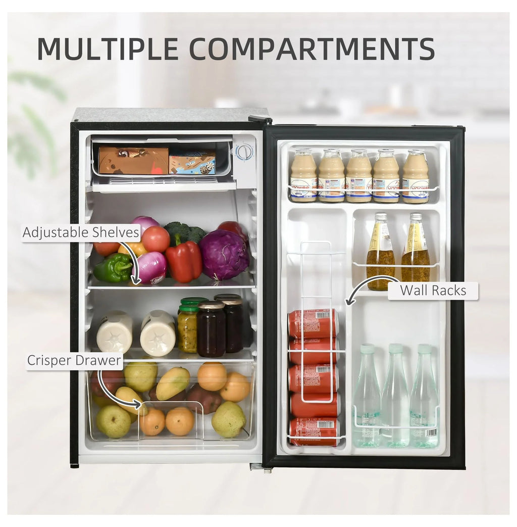 Mini Fridge with Freezer, 3.2 Cu.ft Compact Refrigerator for Bedroom, Dorm, Apartment - Adjustable Thermostat, Reversible Door, Black