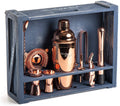Mixology & Craft Cocktail Shaker Set - 11-Piece Cocktail Making Set w/ Shaker & Rustic Wooden Stand - Bartender Kit and Cocktail Mixer Gift Set Copper