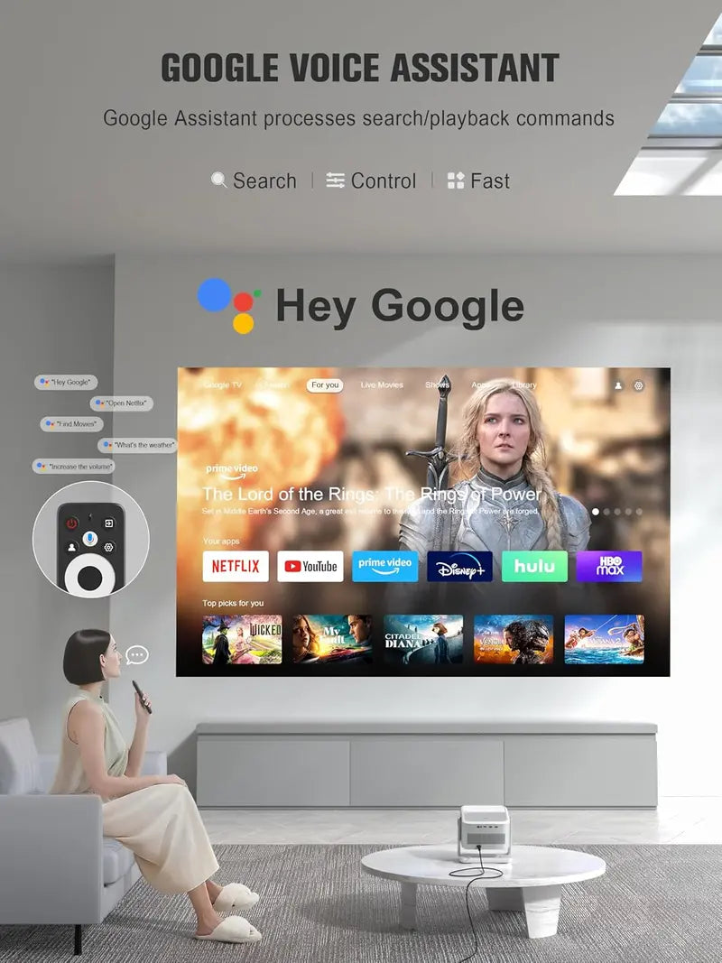 VOPLLS Google TV Certified 4K Smart Projector with WiFi, Bluetooth, and Outdoor-Optimized Performance