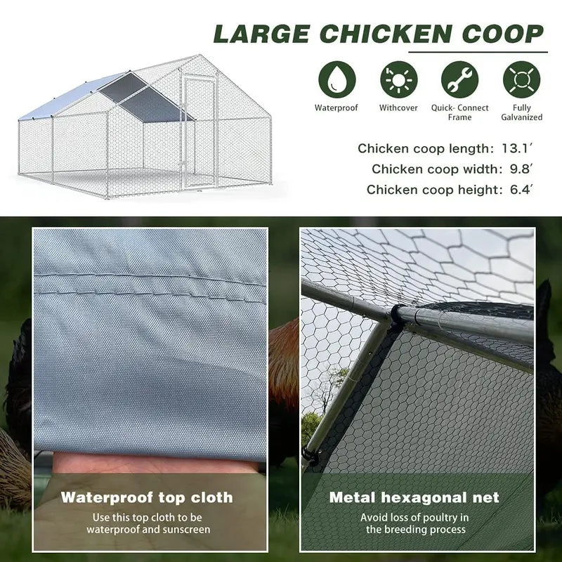 Walk-In Heavy-Duty Metal Chicken Coop for Backyard Poultry Housing