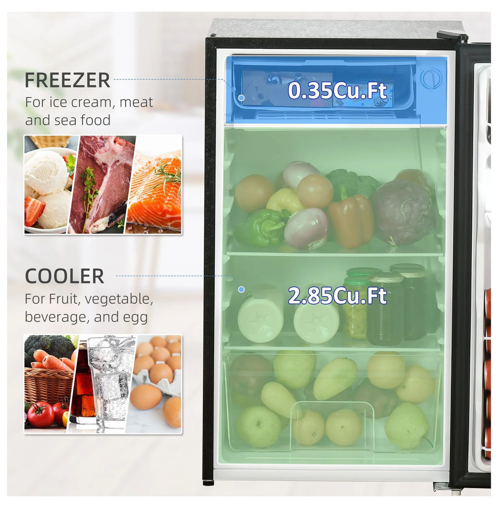 Mini Fridge with Freezer, 3.2 Cu.ft Compact Refrigerator for Bedroom, Dorm, Apartment - Adjustable Thermostat, Reversible Door, Black