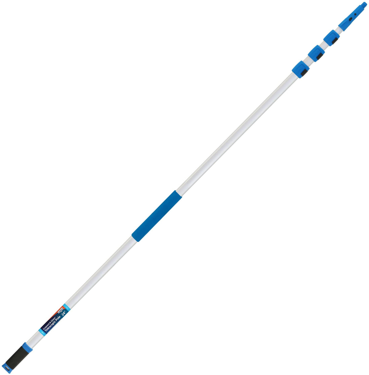 Unger 972980 24 ft. Aluminum Telescopic Pole with Connect and Clean Locking Cone and Quick-Flip Clamps