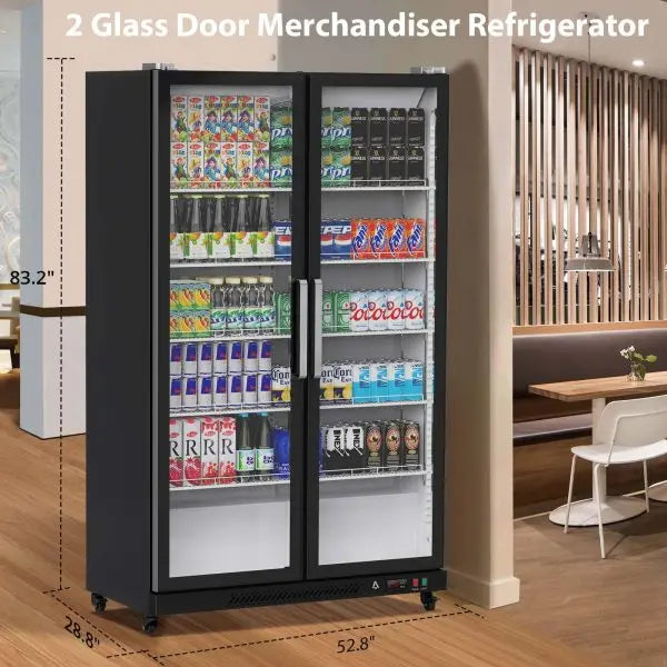 Upright Glass-Door Beverage Cooler â€?39 cu. ft. Commercial Refrigerator with LED Lighting