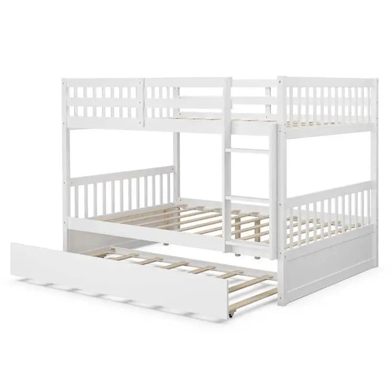 Solid Wood Full-Over-Full Bunk Bed with Trundle Drawer â€?Includes Safety Ladder, Guardrails & Convertible Design